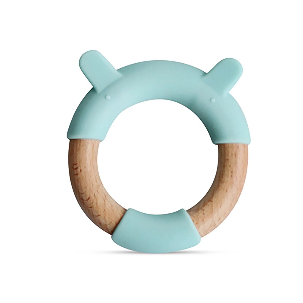 Silicone & wood rattle ring - Anneau de dentition en silicone et bois - OURS petites oreilles