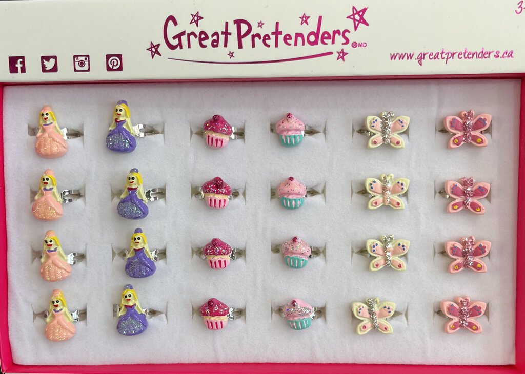 Bagues anneaux princesse - papillon - cupcake - Assortis